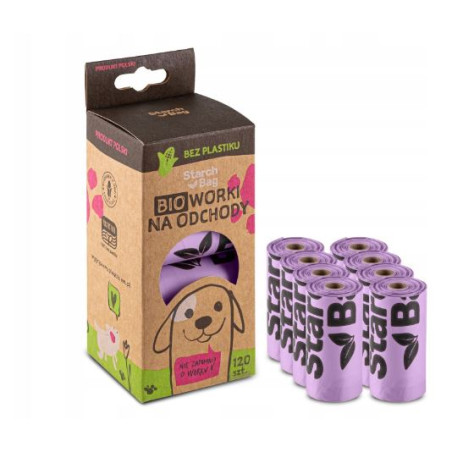 sacchetti starch bag biodegradabili per escrementi lilla 120pz