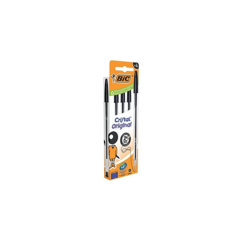 set di penne a sfera bic crystal original 516335 medie 1mm nero 4pz