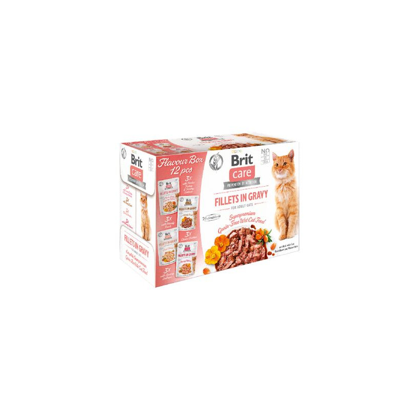 cibo umido per gatto brit care filetti scatola gusto sugo 12x85g