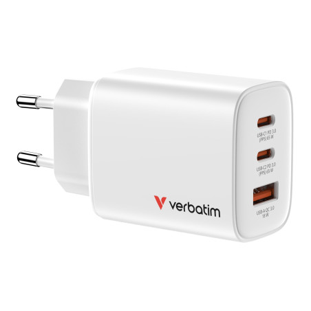 caricabatterie di rete verbatim essentials gan 65w 20v bianco [32355]