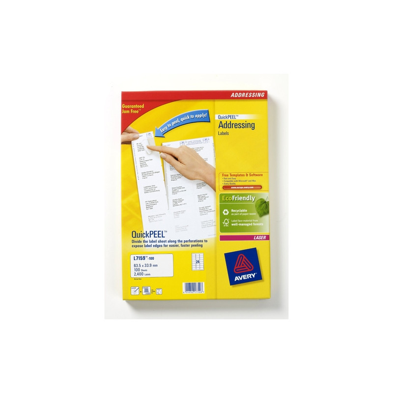 etichette avery laser bianche l7159-100 fogli (24 etichette/foglio