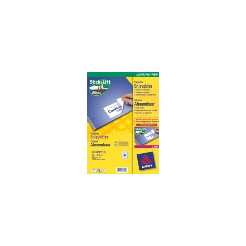 etichette avery laser bianche rimovibili l4736rev-25 fogli (48