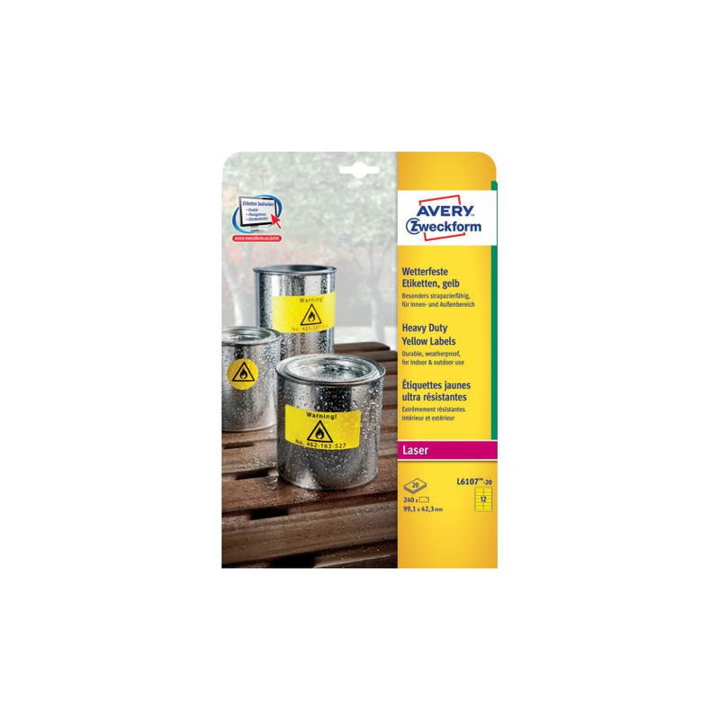 etichette consumabili avery poliestere 99.1x42.3mm 240pz giallo [l6107-20]