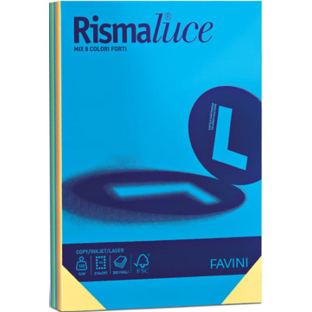carta in risma colorata favini 300 fogli a4 90gr rismaluce assortito