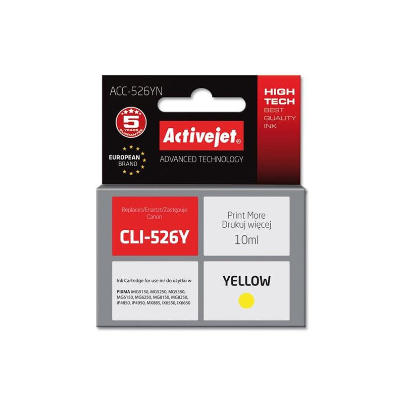 cartuccia d'inchiostro activejet acc-526yn per canon cli-526y