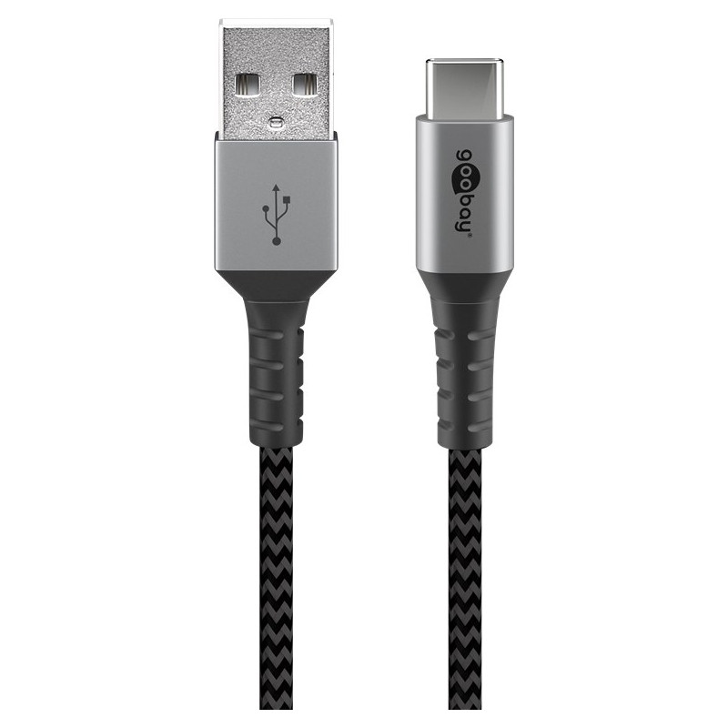 cavo usb goobay usb-c a usb-a in metallo e rivestimento tessuto