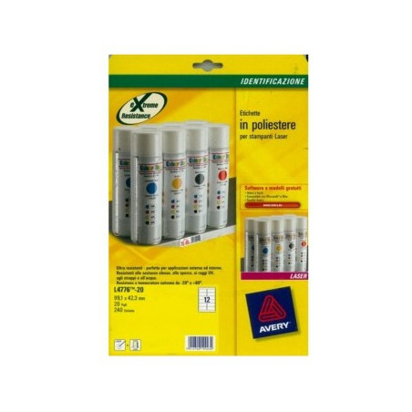 etichette in poliestere avery bianco 99,1x42,3mm 12 etichette/foglio
