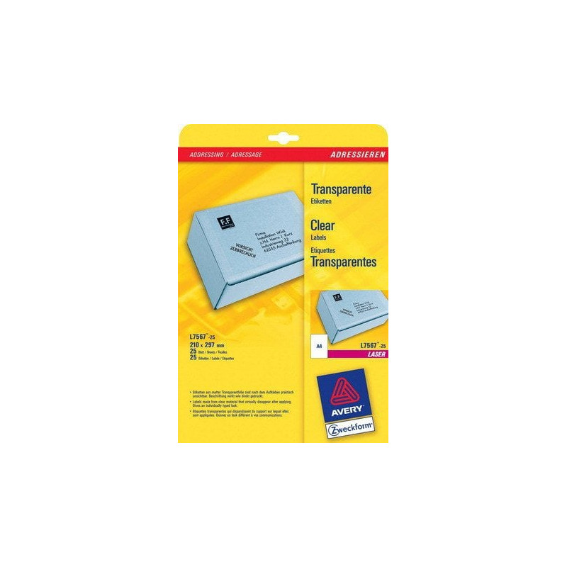 etichette avery laser trasparenti l7567-25fogli (1 etichette/foglio