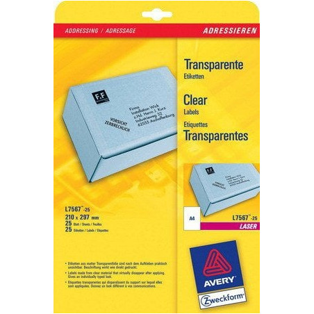 etichette avery laser trasparenti l7567-25fogli (1 etichette/foglio