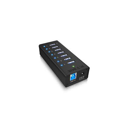 Hub usb icybox usb 3.0 con 7 porte nero [ib-ac618]