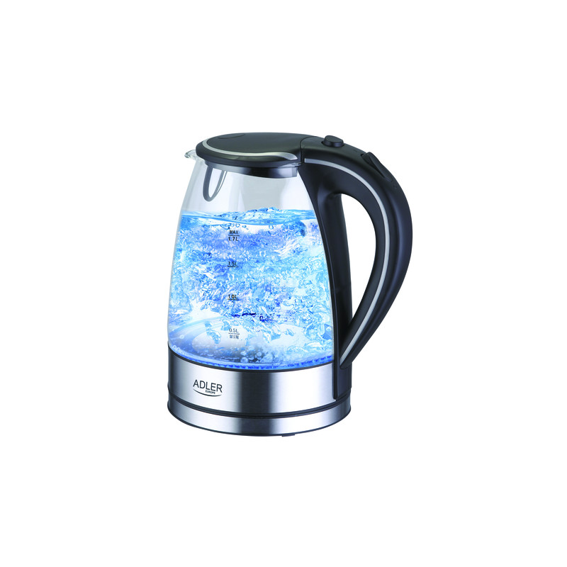bollitore elettrico adler 1.7l/2000w nero/acciaio inossidabile/trasparente