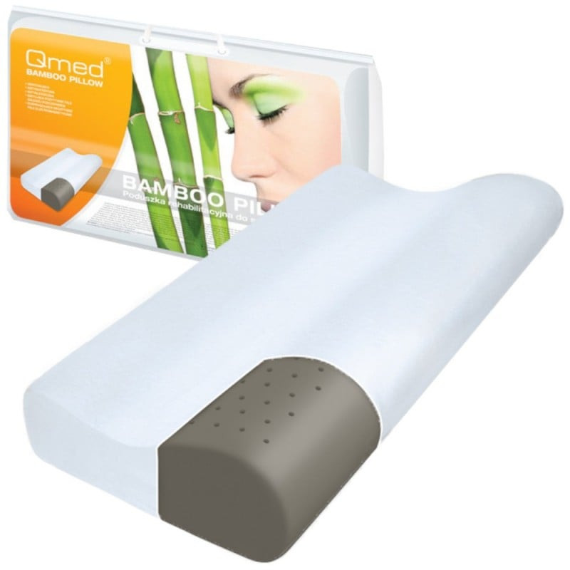 cuscino mdh qmed bamboo pillow per dormire con bambu' bianco/grigio