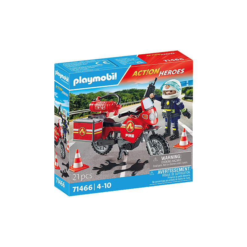 playmobil action heroes - motocicletta dei pompieri sul luogo