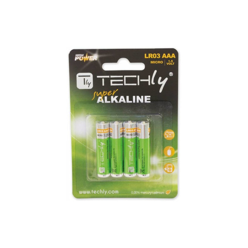 Pila techly 4 pz. high power aaa mini stilo alcaline lr03 1.5v