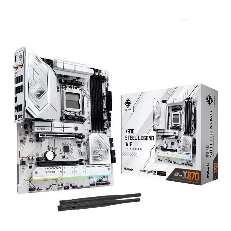 scheda madre amd asrock x870 steel legend wifi am5 atx 4x ddr5 bianco