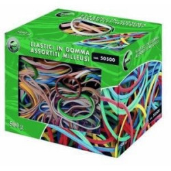 Elastici per ufficio lebez 500gr in scatola misure e colori assortiti