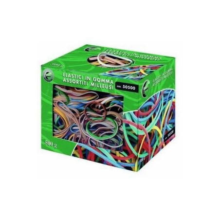 Elastici per ufficio lebez 500gr in scatola misure e colori assortiti