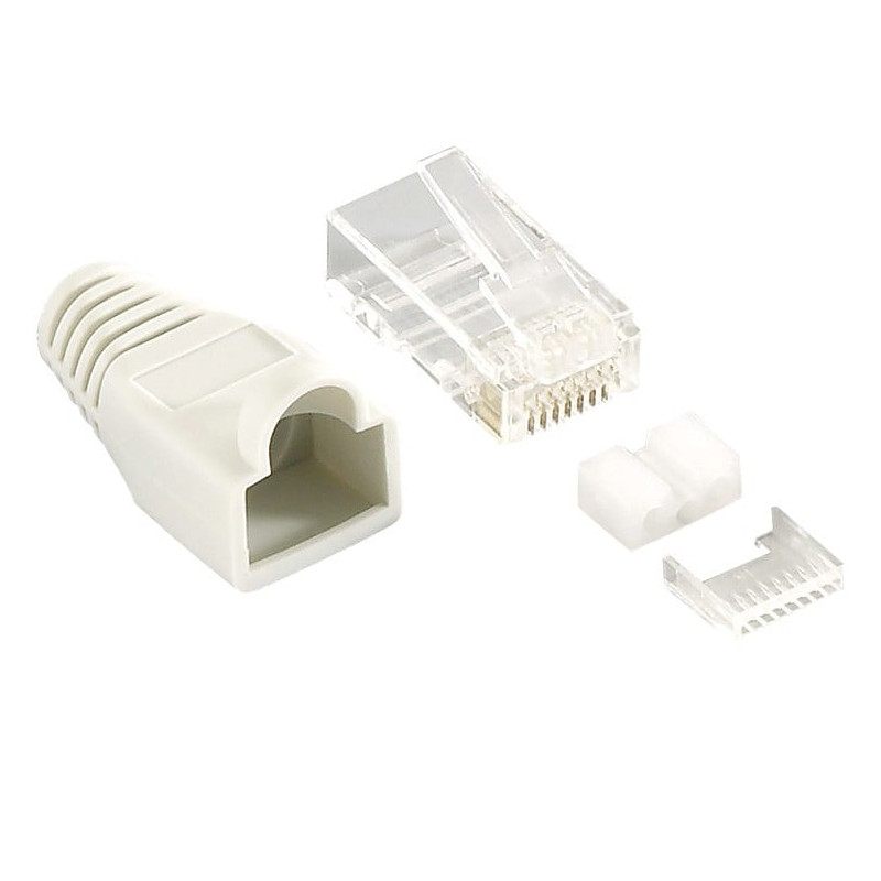 Plug cat.6 rj45 e copriconnettore per cavo non schermato 100pz grigio