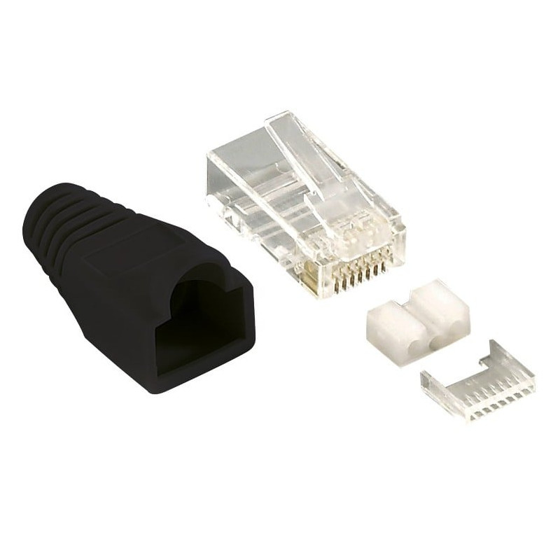Plug cat.6 rj45 e copriconnettore per cavo non schermato, 100pz nero