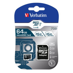 64gb scheda micro sdxc verbatim pro class 10 uhs-i incl adattatore