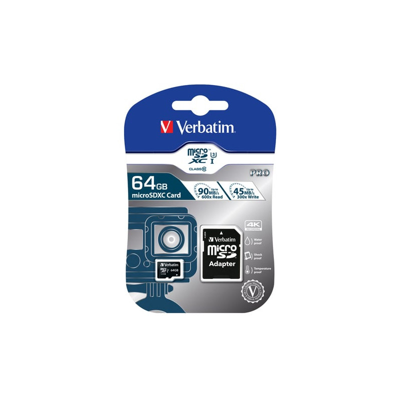 64gb scheda micro sdxc verbatim pro class 10 uhs-i incl adattatore
