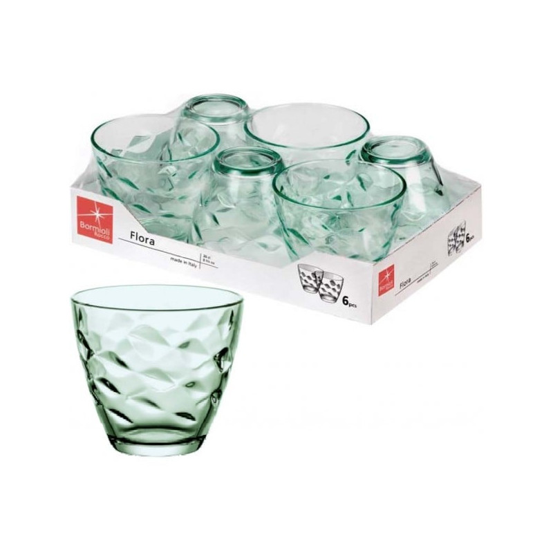 bicchiere in vetro bormioli flora acqua verde 260cc pz.6 [bormioli