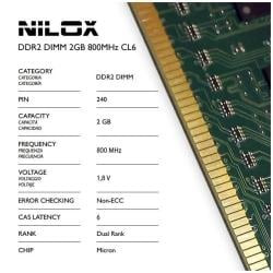 Ram dimm ddr2 2gb nilox 800mhz cl6 [nxd2800m1c6]