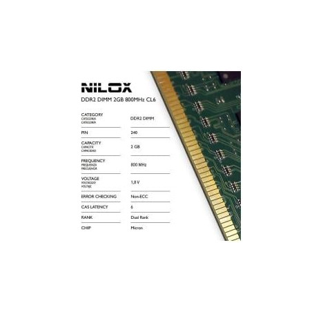 Ram dimm ddr2 2gb nilox 800mhz cl6 [nxd2800m1c6]