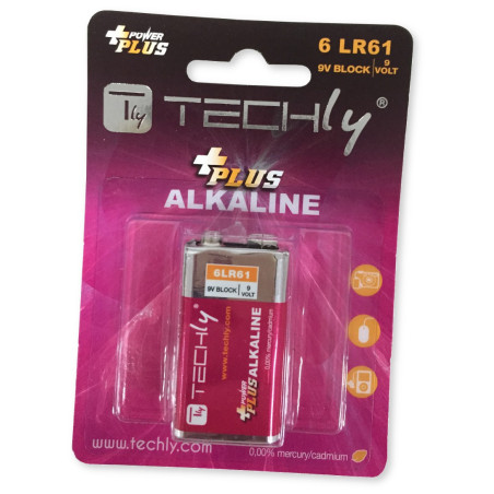 Pila techly 1 batteria blister power plus alcalina 6lr61 9v