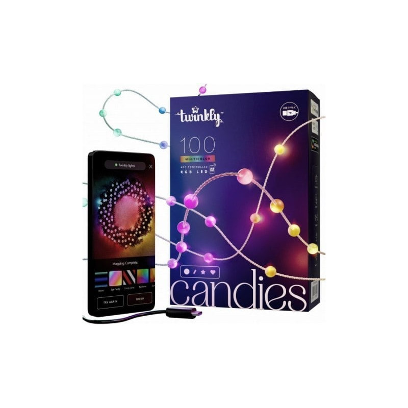 stringa di luce twinkly candies 100 led usb-c bluetooth/wi-fi