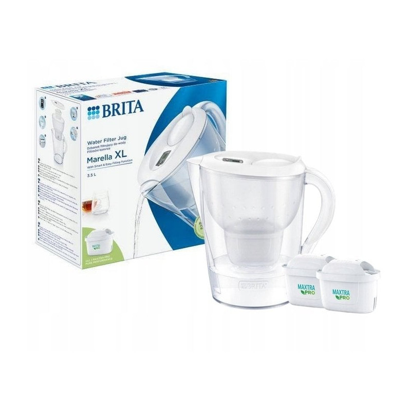 caraffa filtrante brita marella xl 3.5l + 2 cartucce maxtra pro bianco