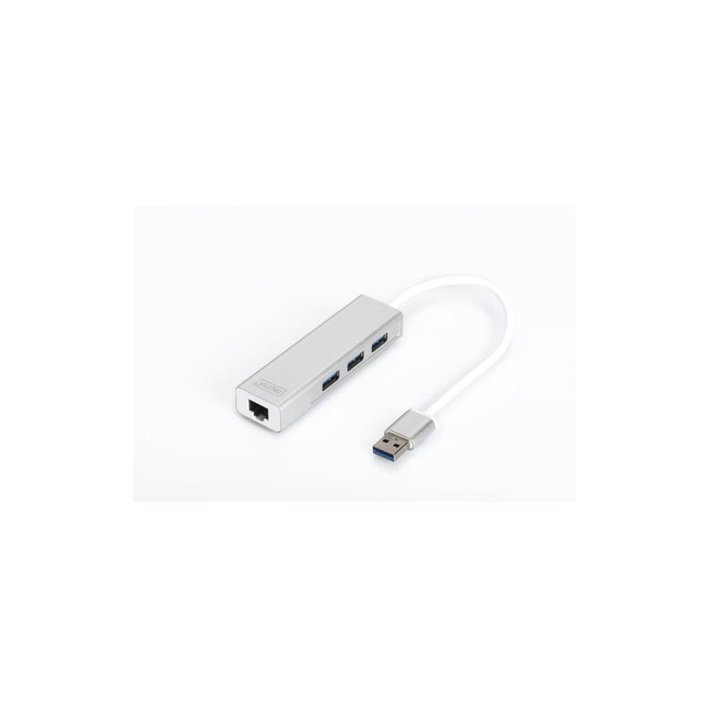 hub usb digitus usb3.0 3 porte e adattatore gigabit lan typ a [da-70250-1]