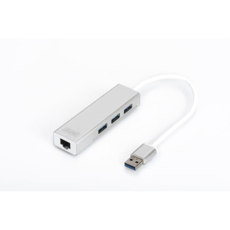 hub usb digitus usb3.0 3 porte e adattatore gigabit lan typ a [da-70250-1]