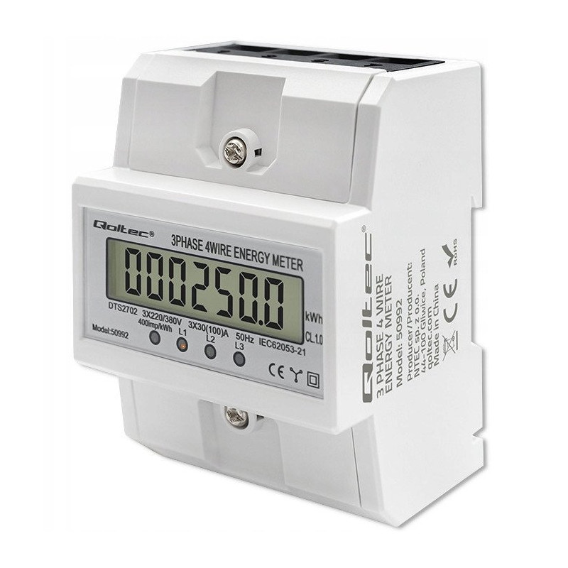 contatore elettronico qoltec trifase su guida din 400v bianco [quqolme00050992]
