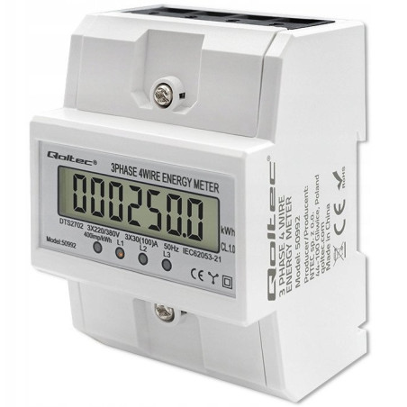 contatore elettronico qoltec trifase su guida din 400v bianco [quqolme00050992]