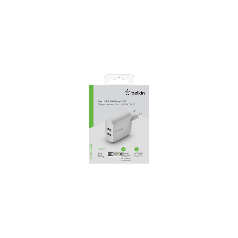 caricabatterie belkin da muro 24w 2xusb-a bianco [wcb002vfwh]