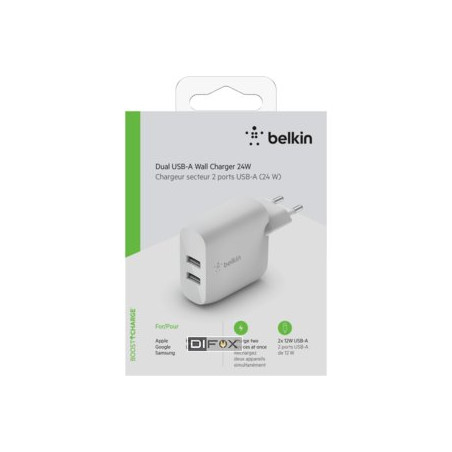 caricabatterie belkin da muro 24w 2xusb-a bianco [wcb002vfwh]