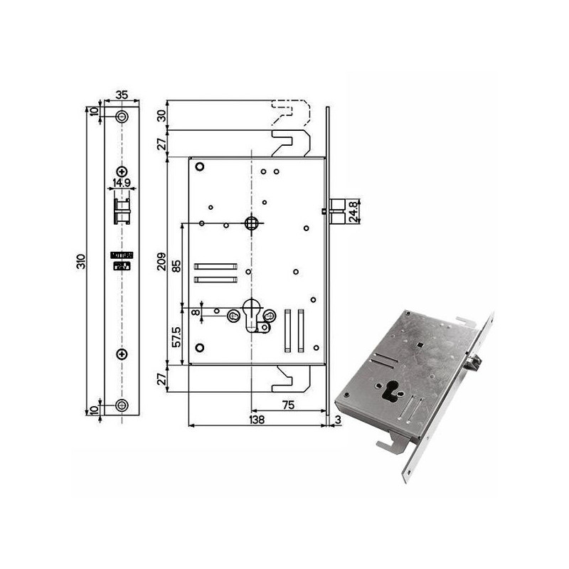 serratura infilare mottura ferro 35x310 nera [898v613w0e]