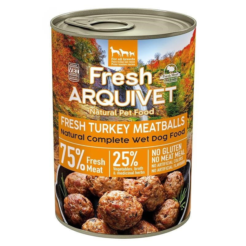 cibo umido arquivet polpette di tacchino fresco per cani 400g