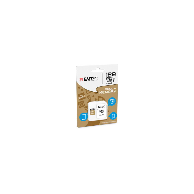 128gb scheda microsdxc emtec class 10 gold + con addattatore [ecmsdm128gxc10gp]