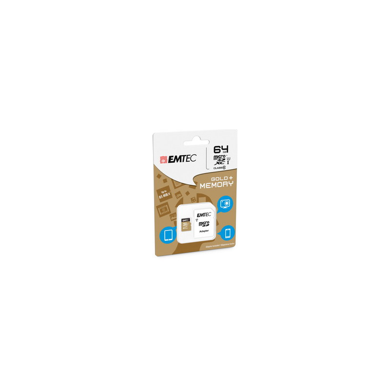 64gb scheda microsdxc emtec class 10 gold + con adattatore [ecmsdm64gxc10gp]
