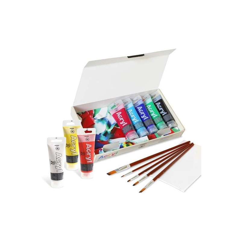 colori acrilici primo set iniziale 8x75ml e accessori multicolore