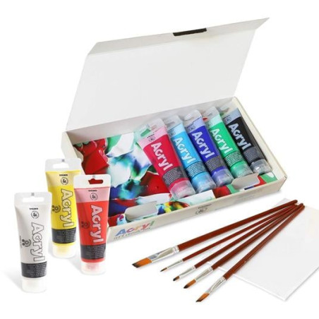 colori acrilici primo set iniziale 8x75ml e accessori multicolore