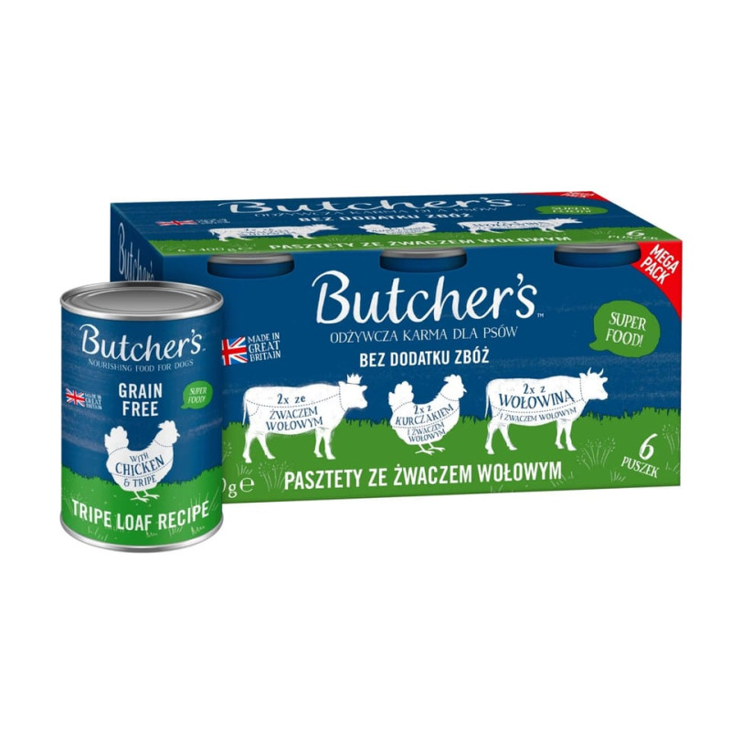cibo umido butcher's original mega pack mix trippa ricetta per