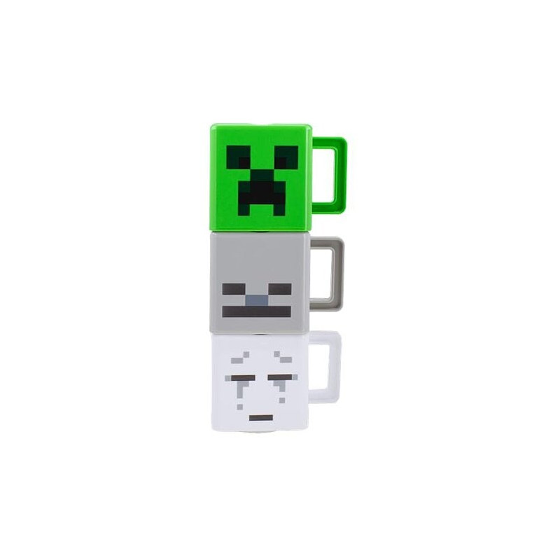 set di tazze paladone minecraft mug impilabili 250ml verde/grigio/bianco