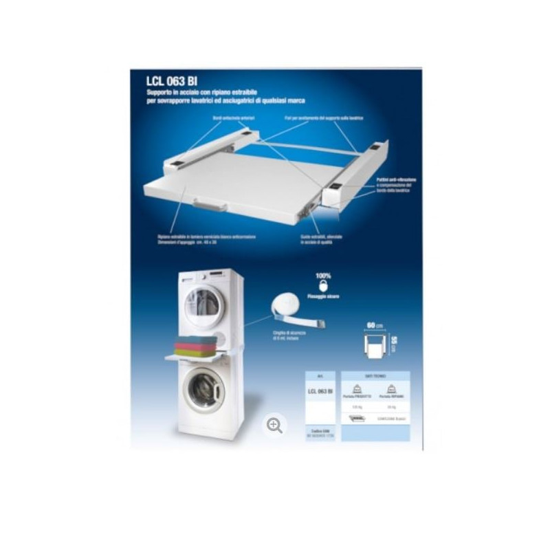 kit sovrapposizione munari lavatrice e asciugatrice con piano bianco