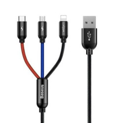cavo usb baseus 3w1 usb-c fulmine micro 3a 1.2m nero [camlt-bsy01]