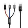 cavo usb baseus 3w1 usb-c fulmine micro 3a 1.2m nero [camlt-bsy01]