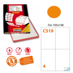 etichetta adesiva c/519 arancio fluo 100fg a4 105x148mm (4et/fg)