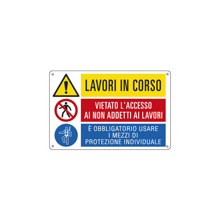cartello alluminio 50x33,3cm 'lavori in corso / e' vietato../
